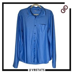 VRST Men's Performance Stretch Long Sleeve Button Up Shirt Blue Size Large